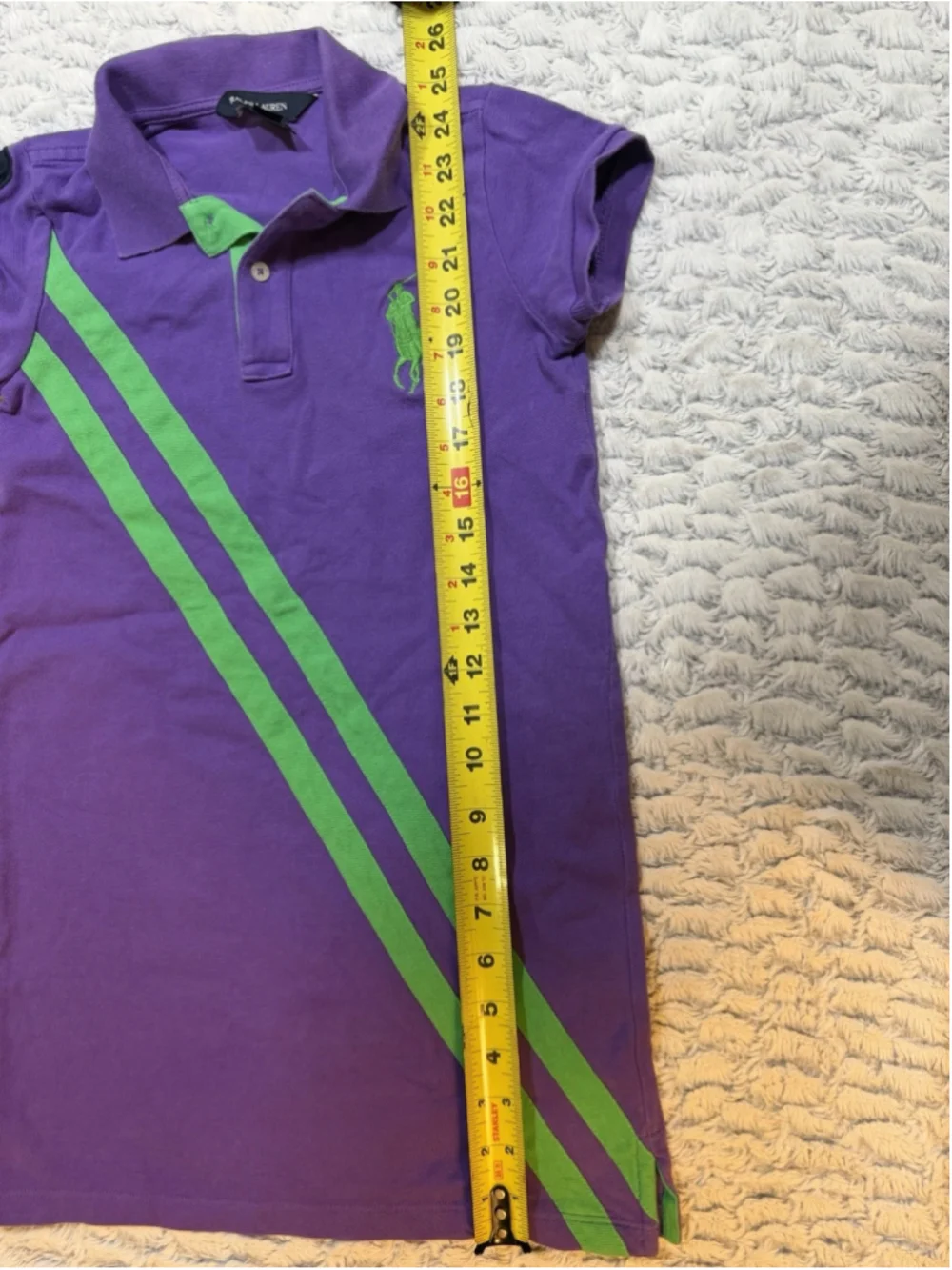 Ralph Lauren Girls Striped Polo Shirt Purple/Green Short Sleeve Logo M 8/10